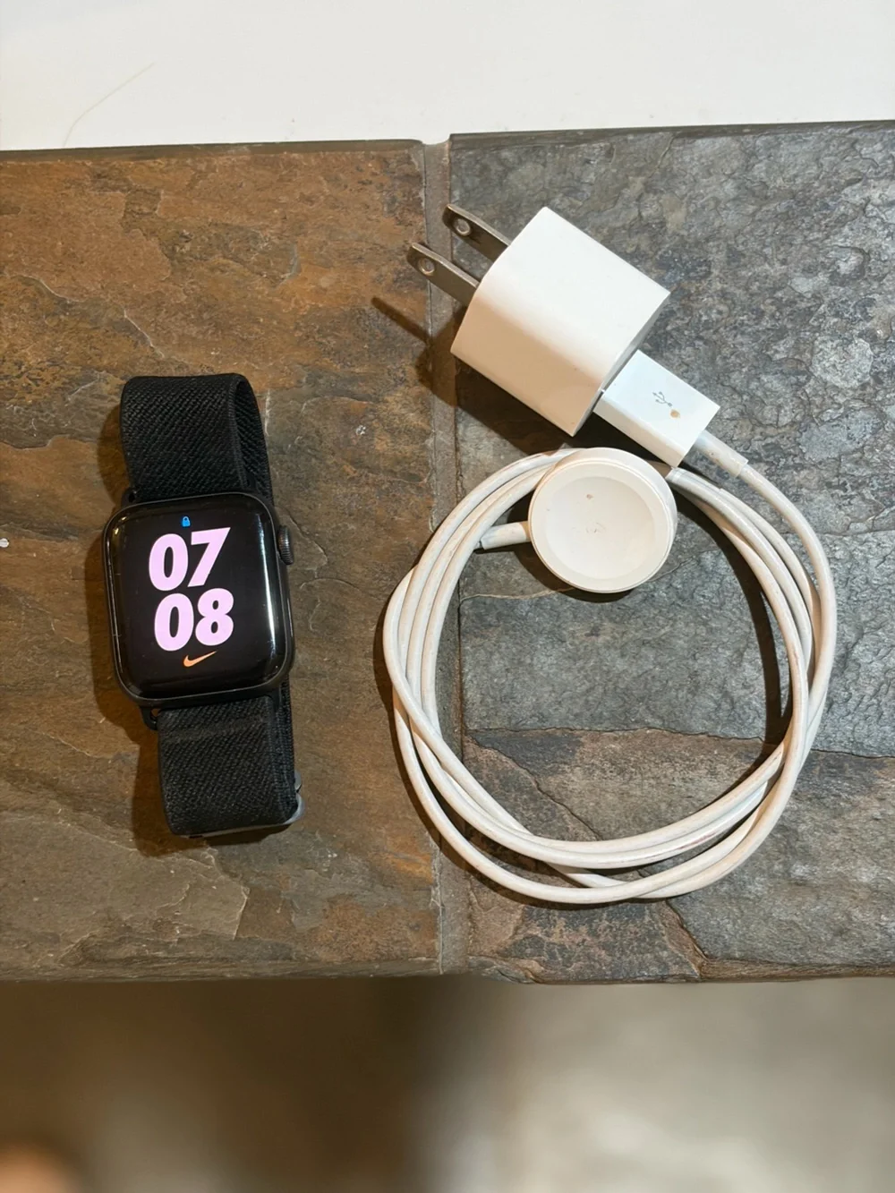Nike Apple Watch Series 6 40mm with Black Sport Loop and White Magnetic Charger